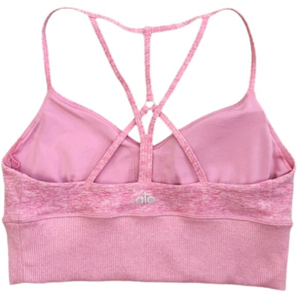 Alo Yoga Alosoft Lavish Sports Bra Macaron Pink Heather S Strappy Back Soft Yoga - Picture 4 of 6